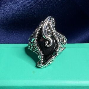Ring*Carolyn Pollack Intricately Designed Sterling Silver and Black Onyx